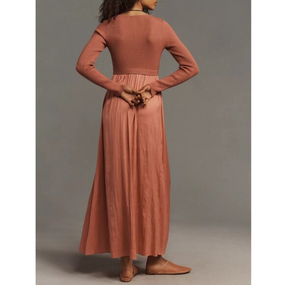 Anthropologie The Thea Twofer Sweater Maxi Dress Scoop-Neck Edition Pink L - Picture 2 of 16